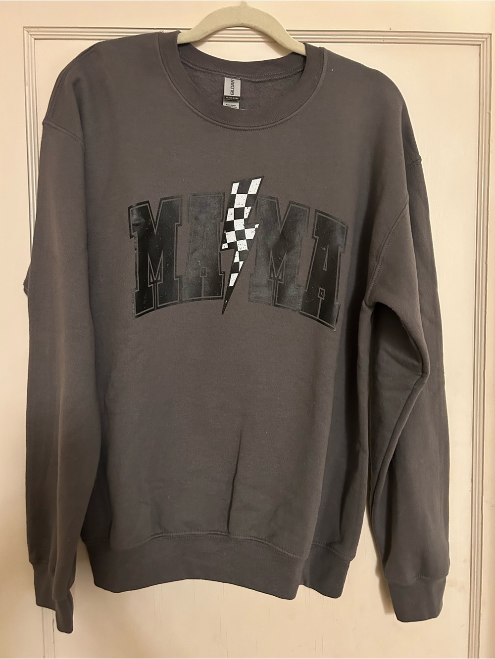 Gildan Gray Graphic Crewneck Sweatshirt with Checkered Lightning